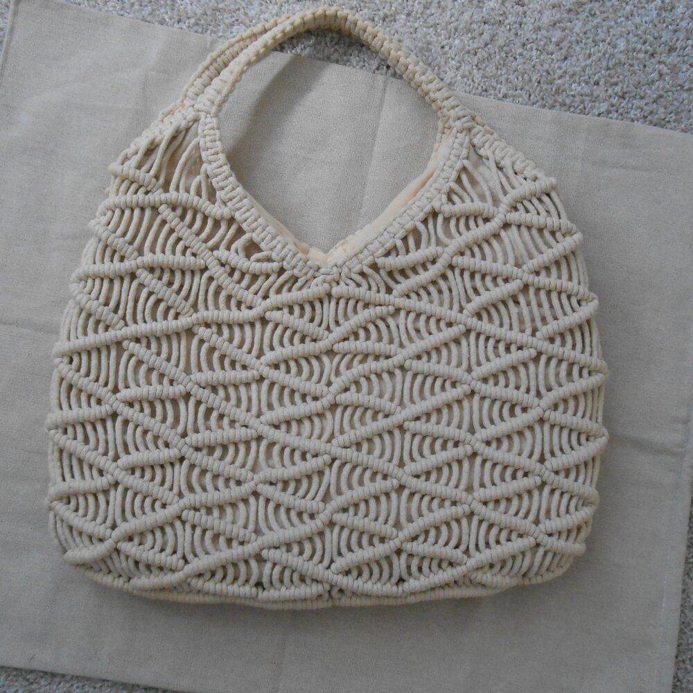 Evelyn K  Women Cream Tote Macrame Crochet Large Handbag